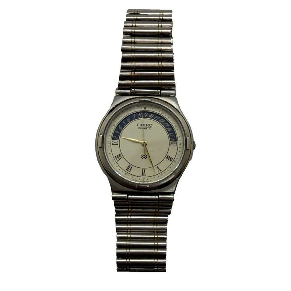 Vtg Seiko Quartz SQ Men's Watch 5H22-6A19 Caliber Date Dial Two Tone Bracelet